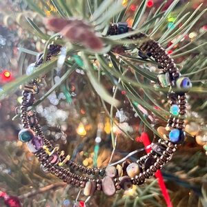 Retired Silpada abalone shell wrap bracelet sterling silver B1706 Bronze, Glass